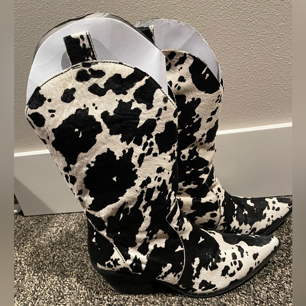 Women’s Black & White Cow Print Boots